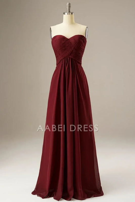 AABEI DRESS Hot Sale Prom Dress Sweetheart Strapless Pleated Corset Chiffon Long Simple Formal Dress