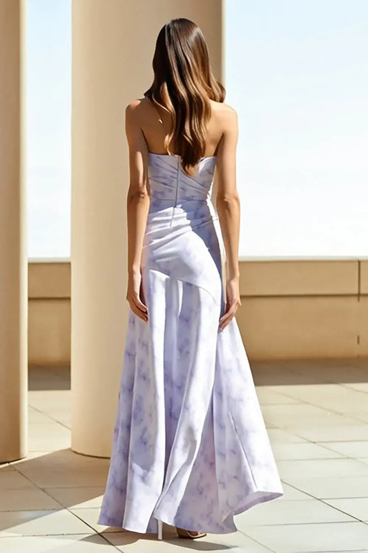 Fantastic Prom Dress Lilac Floral A Line Strapless Sleeveless Pleated Backless Bargain Long Wedding Guest Dress