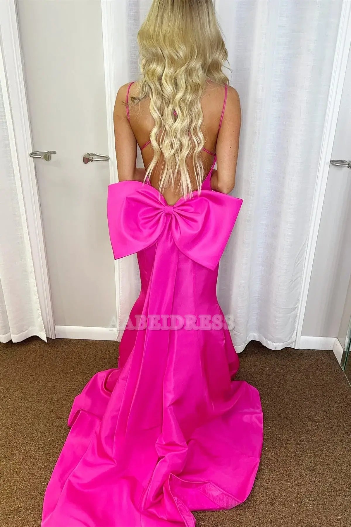 Evening Dress V-Neck Spaghetti Strap Bow-Back Trumpet Long Gown Backless Exquisite Charming Formal Women's Dresses