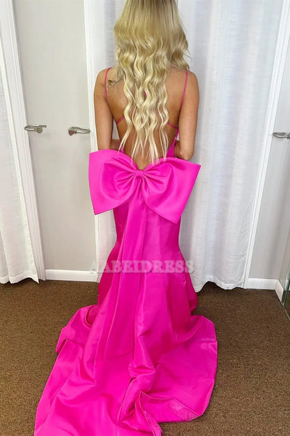 Evening Dress V-Neck Spaghetti Strap Bow-Back Trumpet Long Gown Backless Exquisite Charming Formal Women's Dresses