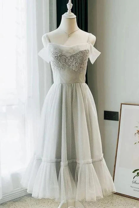 AABEI DRESS New Homecoming Dress Elegant A Line Tea Length Off the Shoulder with Lace Appliques Prom Dress