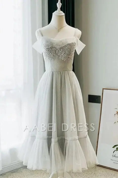 AABEI DRESS New Homecoming Dress Elegant A Line Tea Length Off the Shoulder with Lace Appliques Prom Dress