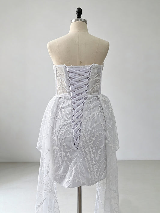 Ivory Sequin A-Line Sweetheart High-Low Dress