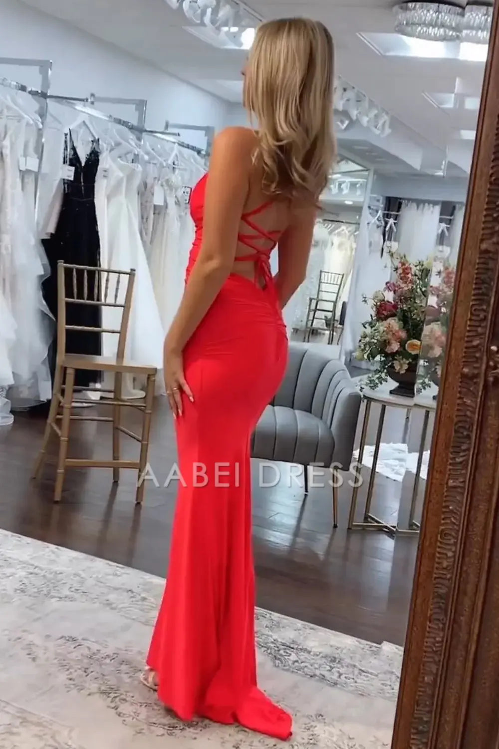 AABEI DRESS Hot Sale Prom Dress Satin Mermaid Spaghetti Straps Backless Lace Up Long Elegant Formal Dress
