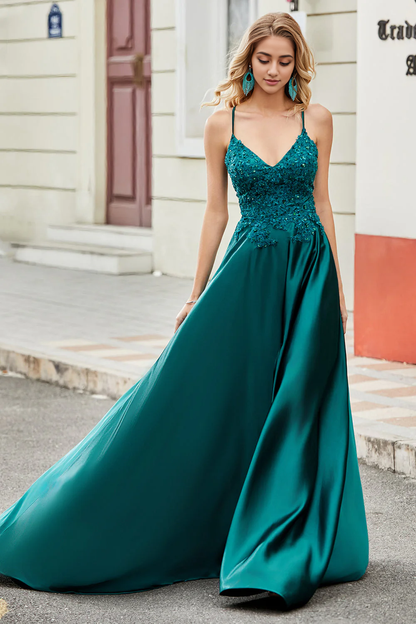 AABEI DRESS Hot Sale Prom Dress Exquisite A Line Spaghetti Straps Backless Long With Appliques Side Fork Formal Dress