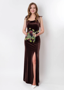 Evening  Dress Velvet Dress Spaghetti Strap Backless Side Fork Bodycon Dress Long Velvet Dress Formal Dresses Wedding Guest Dress