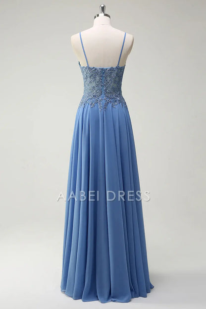 AABEI DRESS Hot Sale Prom Dress A Line Spaghetti Straps Pleated Appliques Fashion Long Party Dress