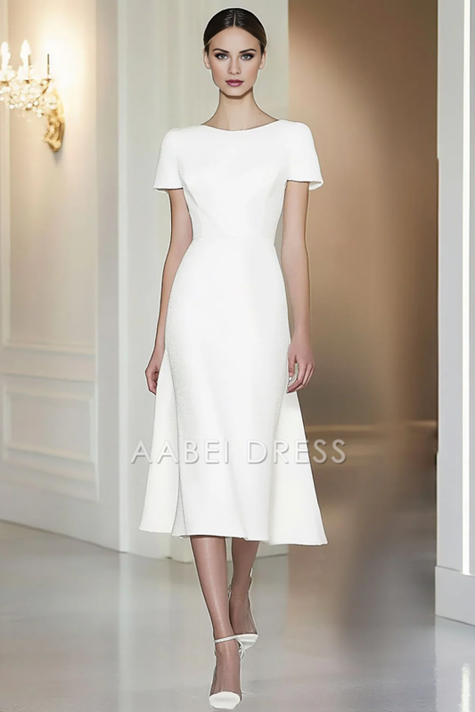 AABEI DRESS Hot Sale Homecoming Dress Fitted Boat Neck Short Sleeves Straight Pencil Elegant Simple Graduation Dress