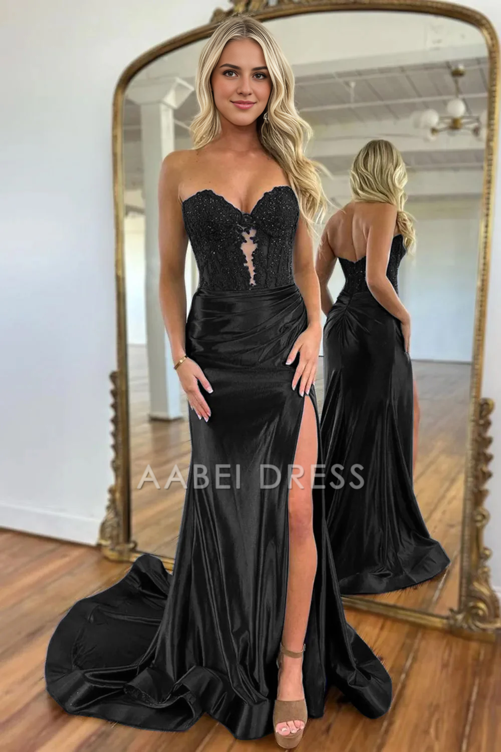 AABEI DRESS Hot Sale Prom Dress Sweetheart Mermaid Long Satin Pleated With Split Elegant Formal Dress