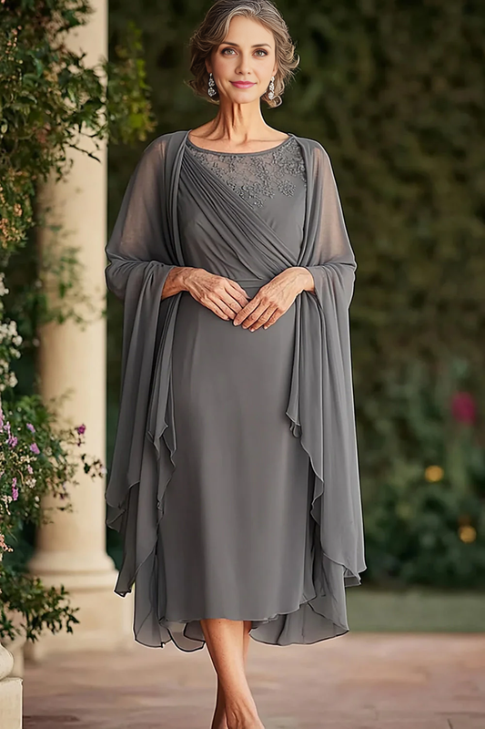 AABEI DRESS Mother Of The Bride Dress Chiffon Scoop Tea Length Shawl Retro Dignified Formal Wear Dresse