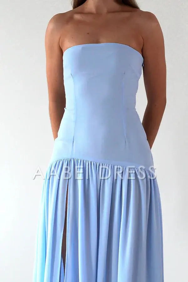 AABEI DRESS Prom Dress Strapless Gorgeous chiffon Side Fork Pleated Elegant Simple Dress