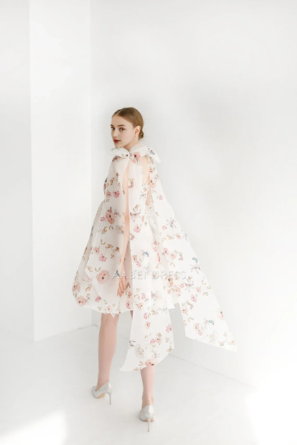 AABEI DRESS Party Dress A-line Spaghetti Strap Off Shoulder Removable Bow Short Flower Prom Dress