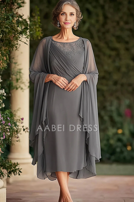 AABEI DRESS Mother Of The Bride Dress Chiffon Scoop Tea Length Shawl Retro Dignified Formal Wear Dresse