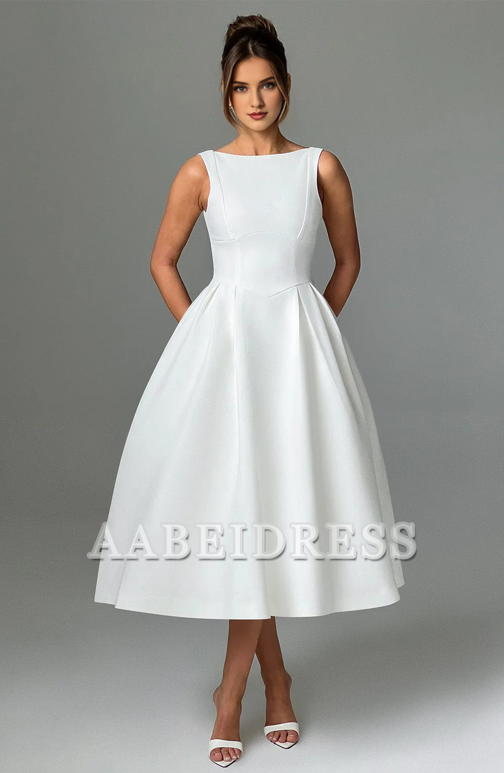 Formal Wear Dresses Prom Dresses A Line High Wide Boat Neckline Sleeveless Backless Elegant Simple Dresses Wedding Guests Dresses