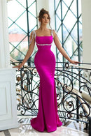 Sparkle Rose Red Formal Women's Dresses Charming Mermaid Square Neck Sleeveless Crystals Straps Long Affordable Prom Dress