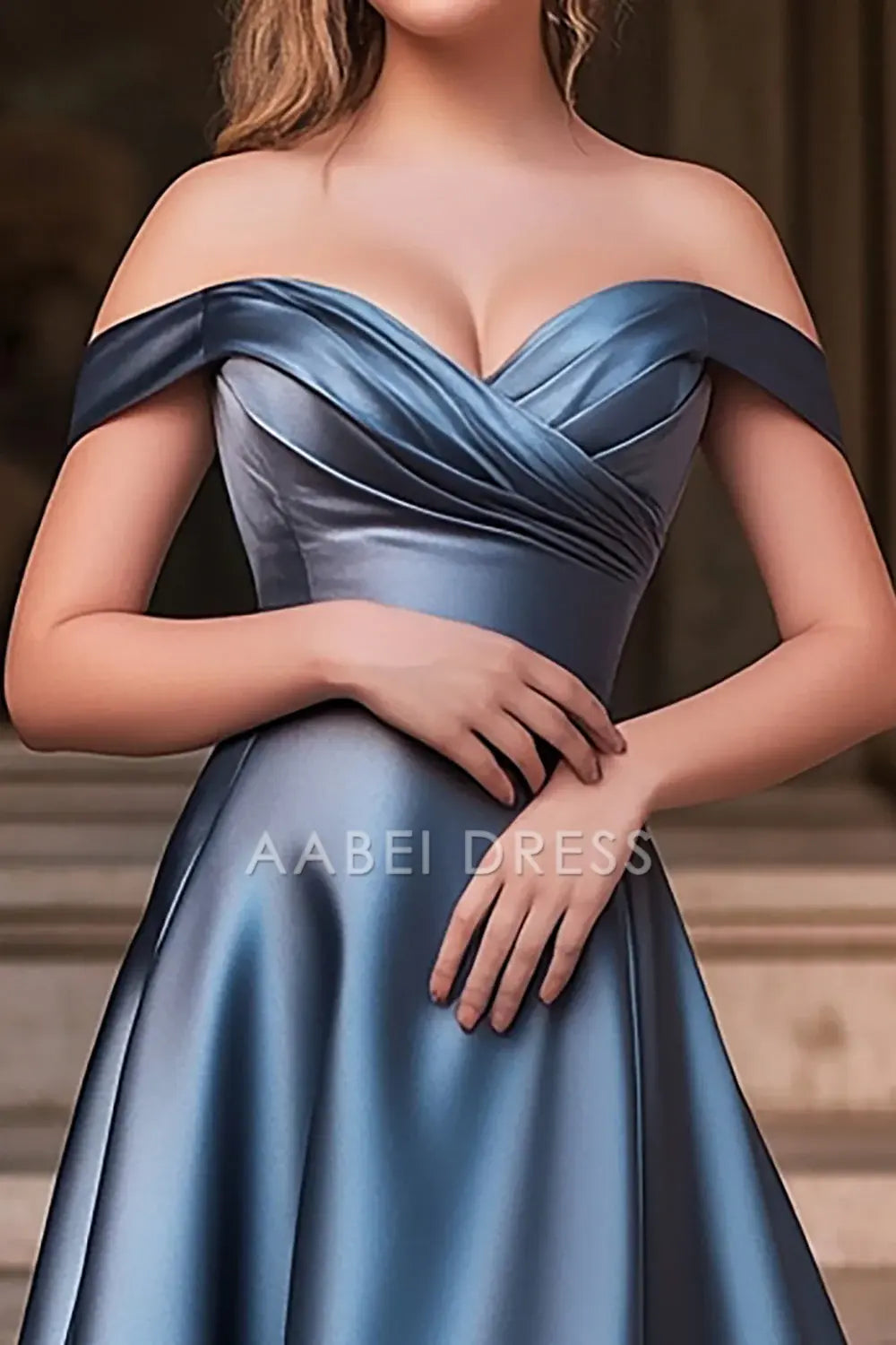 AABEI DRESS Hot Sale Prom Dress A Line Off The Shoulder Pleated Satin Long Fashion Formal Dress