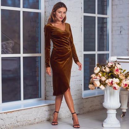 Evening  Dress Velvet Dress V Neck Long sleeves Bodycon Dress New Year Dress Formal Dresses Wedding Guest Dress