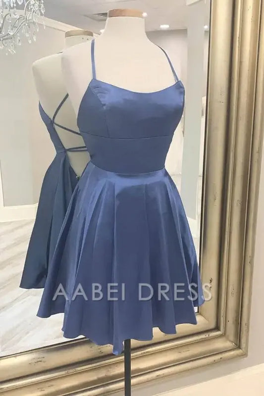 AABEI DRESS Short Party Dress A Line Spaghetti Strap Backless Pleated Simple Homecoming Dress
