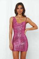 Rose Pink Sequin Asymmetric Sling Sleeveless Slim Fit Backless Sparkle Charming Mini Dress Hot Sale Homecoming Dress