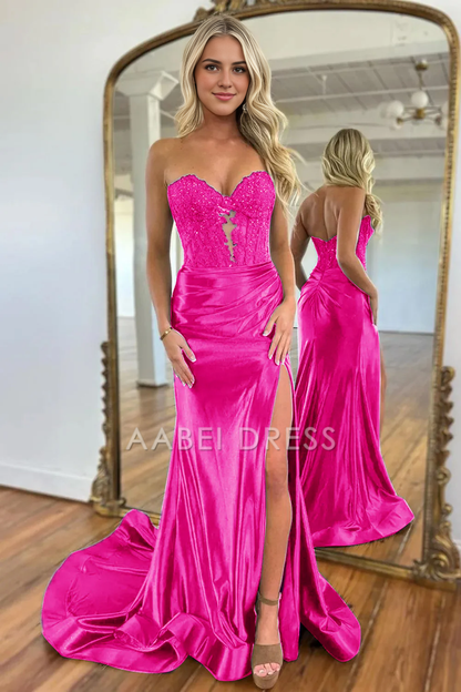 AABEI DRESS Hot Sale Prom Dress Sweetheart Mermaid Long Satin Pleated With Split Elegant Formal Dress