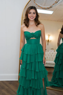 AABEI DRESS Prom Dress Cute A Line V Neck Pleated Bodice Chiffon Tiered with Slit Formal Dress