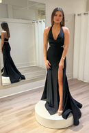 Evening Dress Halter Cutout Mermaid Long Sweep Train Prom Dresses Side Fork Sexy Unique Formal Women's Dresses