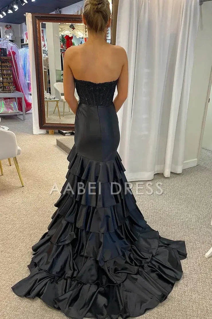 AABEI DRESS Prom Dress Strapless Scoop Layered Pleated Mermaid Side Fork Elegant Formal Dress