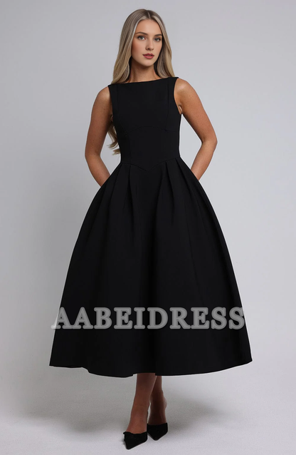 Formal Wear Dresses Prom Dresses A Line High Wide Boat Neckline Sleeveless Backless Elegant Simple Dresses Wedding Guests Dresses