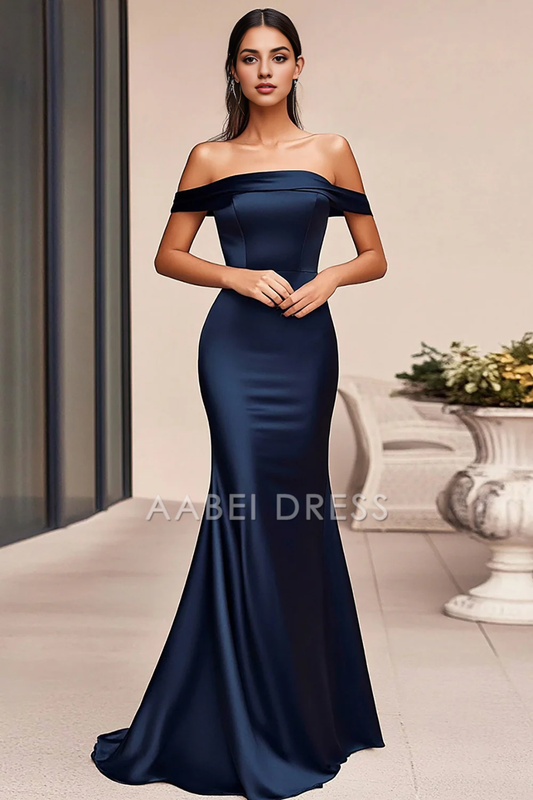 AABEI DRESS Hot Sale Prom Dress Mermaid Off The Shoulder Elegant Simple Long Satin Formal Dress