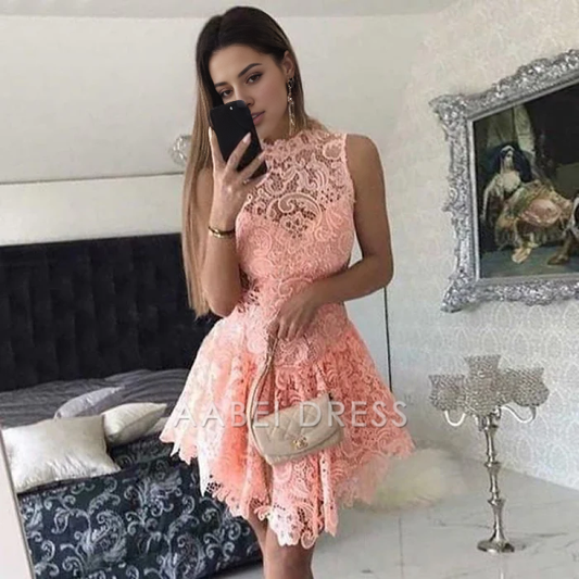 AABEI DRESS New Homecoming Dress A-Line Sleeveless Lace Cocktail Dress Retro Sexy Short Prom Dress