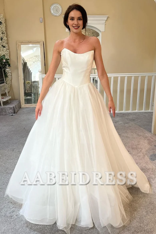 AABEI DRESS Exquisite Romantic Wedding Dress Strapless A-Line Tulle Long Elegant Formal Dresses