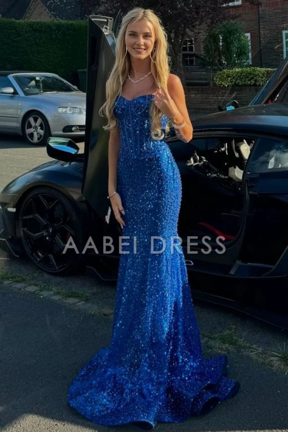 AABEI DRESS Prom Dress Shiny Charming Mermaid Spaghetti Straps Long Elegant Formal Dress