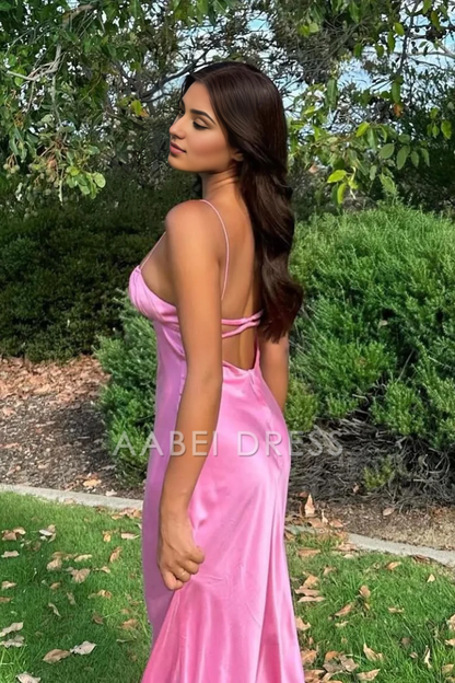 AABEI DRESS Hot Sale Prom Dress Simple Sheath Spaghetti Straps Long with Backless Fashion Formal Dress