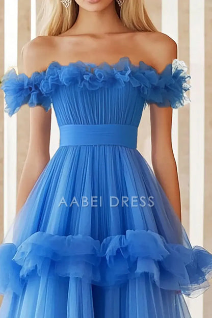 AABEI DRESS Hot Sale Prom Dress Fashion A Line Off The Shoulder Tulle Ruffles Atmosphere Long Formal Dress