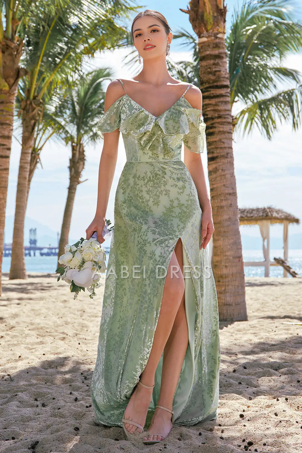 AABEI DRESS Formal Women's Dresses Sheath V Neck Spaghetti Strap Ruched Cold Shoulder Floral Side Fork Retro Long Prom Dress