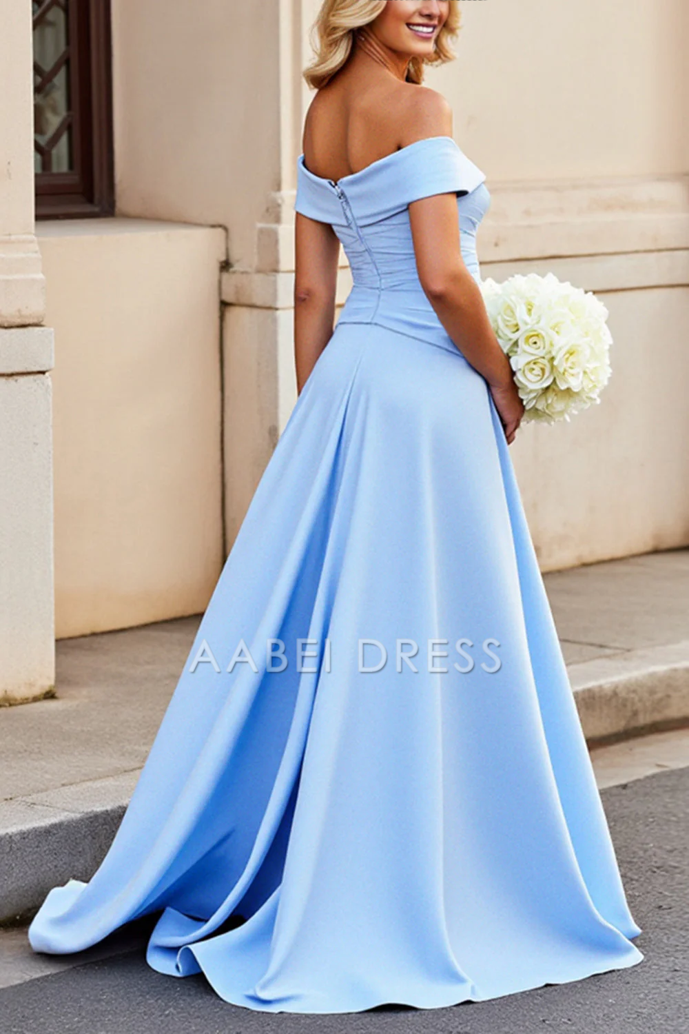 AABEI DRESS Hot Sale Prom Dress A Line Off The Shoulder Pleated Satin Elegant Long Formal Dress