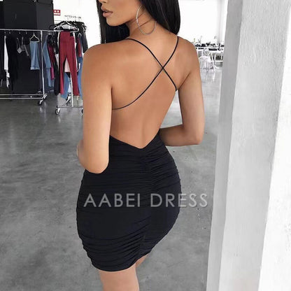 AABEI DRESS New Homecoming Dress Sexy Backless Mini Dress Sleeveless Pleated Dress Fashion Club Tight Bodycon Sling Dresses
