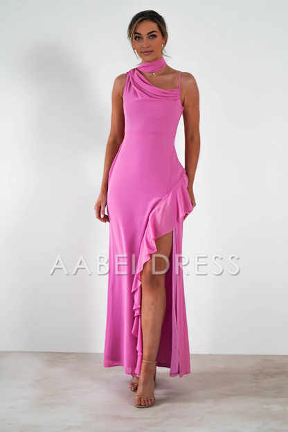 AABEI DRESS Prom Dress One Cape Shoulder Soft Ruffle Side Fork Charming Fashion Dress