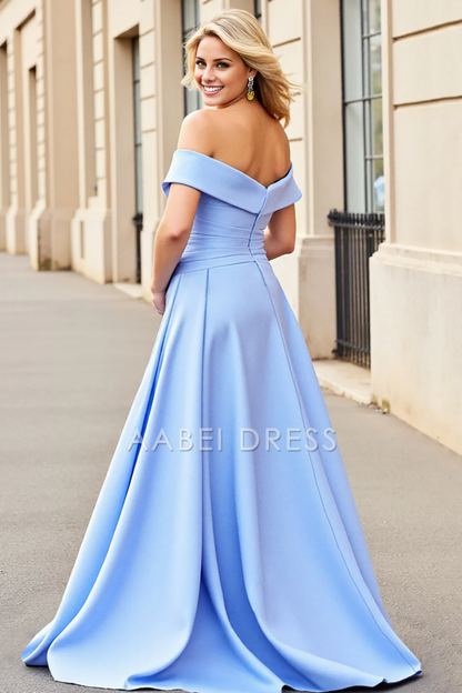 AABEI DRESS Hot Sale Prom Dress A Line Off The Shoulder Satin Pleated Elegant Long Formal Dress