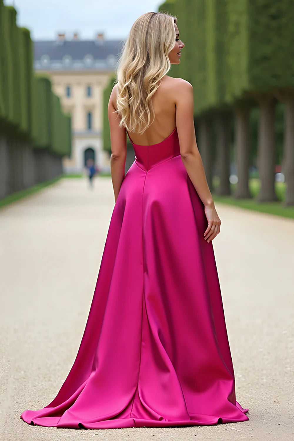 Fuchsia Elegant Party Dress A Line Strapless Sweetheart Neckline Beadwork Waist Backless with Slit Long Hot Sale Prom Dresses