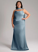 Wedding Guests Dresses Dusty Blue Mermaid Detachable Spaghetti Strap Cowl Sleeveless Pleated Backless With Scarf Modern Plus Size Formal Dress Discount Hot Sale Prom Dress