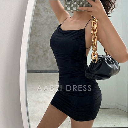 AABEI DRESS New Homecoming Dress Sexy Backless Mini Dress Sleeveless Pleated Dress Fashion Club Tight Bodycon Sling Dresses