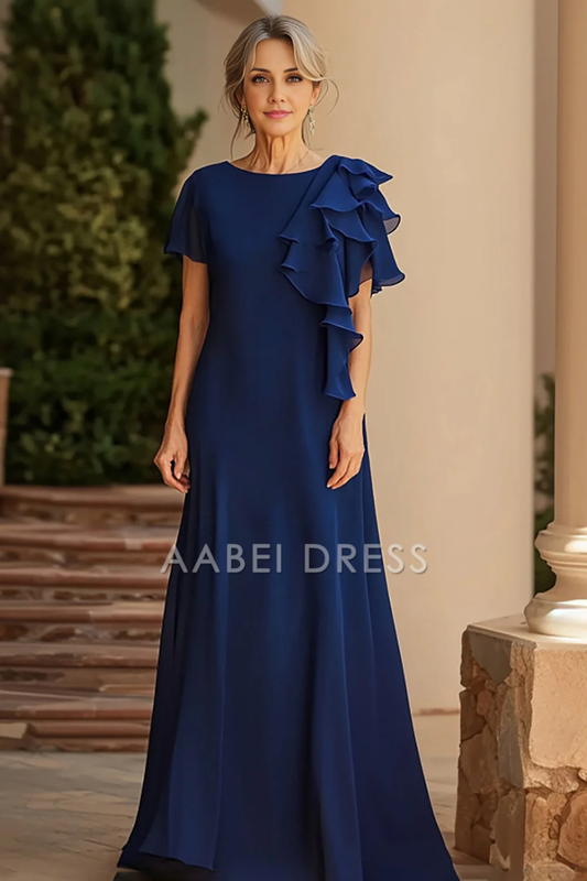 AABEI DRESS Mother Of The Bride Dress Sheath Chiffon Ruched Scoop Long Fashion Formal Wear Dresse