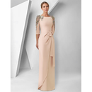 AABEI DRESS Wedding Guest Dress Elegant Sheath Jewel Neck 3/4 Length Sleeve Floor Length   with Lace Embroidery Appliques Dignified Mother of the Bride Dress