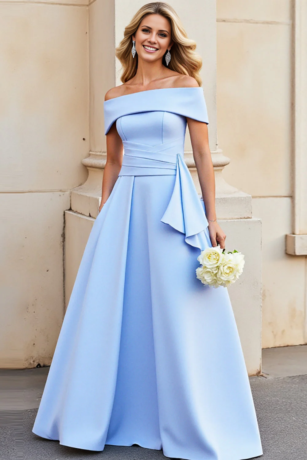 AABEI DRESS Hot Sale Prom Dress A Line Off The Shoulder Satin Pleated Elegant Long Formal Dress