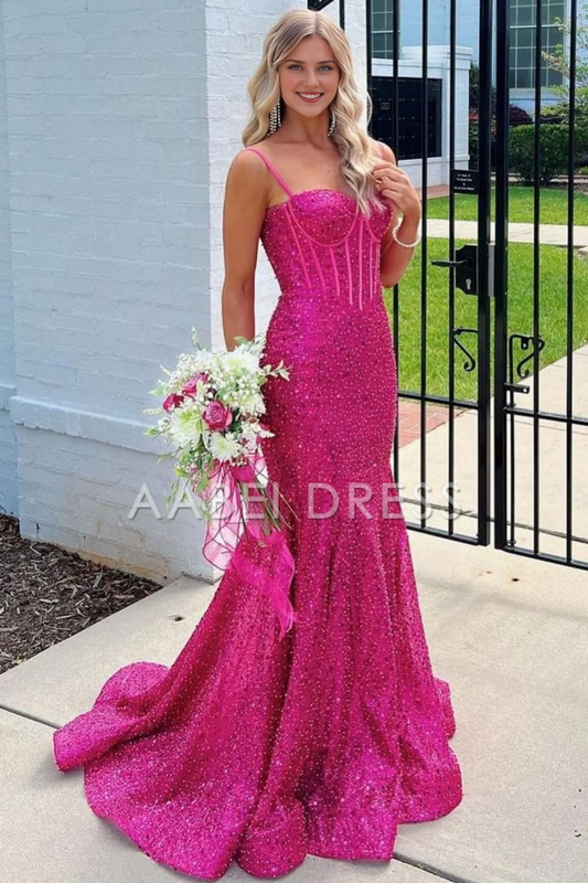 AABEI DRESS Prom Dress Shiny Charming Mermaid Spaghetti Straps Long Elegant Formal Dress