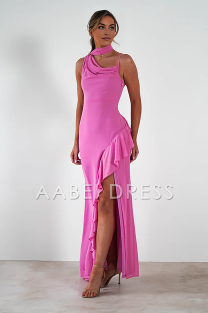 AABEI DRESS Prom Dress One Cape Shoulder Soft Ruffle Side Fork Charming Fashion Dress