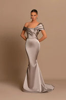 Fashion Formal Women's Dresses Glamorous Mermaid Off the Shoulder Sleeveless Pleated Long Affordable Prom Dress