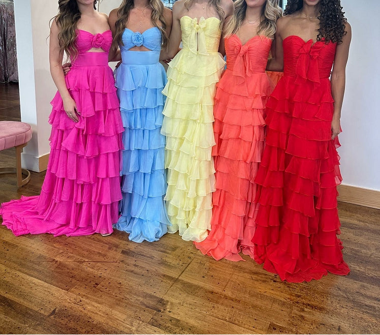 AABEI DRESS Prom Dress Cute A-Line Sweetheart Strapless Tiered Chiffon Side Fork Elegant Formal Dress