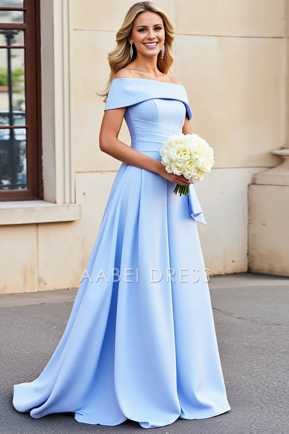 AABEI DRESS Hot Sale Prom Dress A Line Off The Shoulder Satin Pleated Elegant Long Formal Dress
